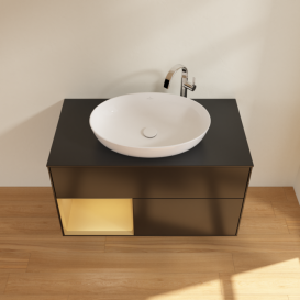 Тумба под раковину Villeroy & Boch Finion 100х50,1 см с подсветкой МДФ черный матовый лак/стекло черное матовое G892HFPD