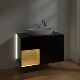 Тумба под раковину Villeroy & Boch Finion 100х50,1 см с подсветкой МДФ черный матовый лак/стекло черное матовое G892HFPD