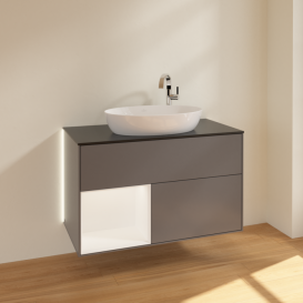 Тумба под раковину Villeroy & Boch Finion 100х50,1 см с подсветкой МДФ антрацит матовый лак/стекло черное матовое G892MTGK