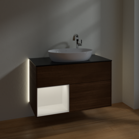 Тумба под раковину Villeroy & Boch Finion 100х50,1 см с подсветкой МДФ шпон грецкого ореха/стекло черное матовое G892MTGN