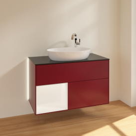 Тумба под раковину Villeroy & Boch Finion 100х50,1 см с подсветкой МДФ пион матовый лак/стекло черное матовое G892MTHB