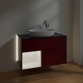 Тумба под раковину Villeroy & Boch Finion 100х50,1 см с подсветкой МДФ пион матовый лак/стекло черное матовое G892MTHB