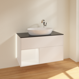 Тумба под раковину Villeroy & Boch Finion 100х50,1 см с подсветкой МДФ белый матовый лак/стекло черное матовое G892MTMT