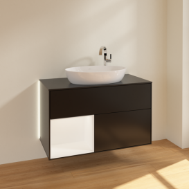 Тумба под раковину Villeroy & Boch Finion 100х50,1 см с подсветкой МДФ черный матовый лак/стекло черное матовое G892MTPD