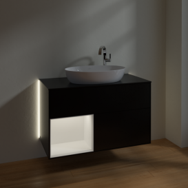 Тумба под раковину Villeroy & Boch Finion 100х50,1 см с подсветкой МДФ черный матовый лак/стекло черное матовое G892MTPD