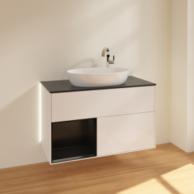 Тумба под раковину Villeroy & Boch Finion 100х50,1 см с подсветкой МДФ глянцевый белый лак/стекло черное матовое G892PDGF