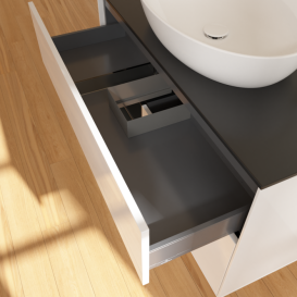 Тумба под раковину Villeroy & Boch Finion 100х50,1 см с подсветкой МДФ глянцевый белый лак/стекло черное матовое G892PDGF