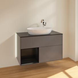 Тумба под раковину Villeroy & Boch Finion 100х50,1 см с подсветкой МДФ антрацит матовый лак/стекло черное матовое G892PDGK