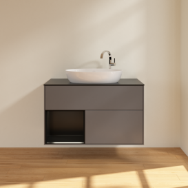 Тумба под раковину Villeroy & Boch Finion 100х50,1 см с подсветкой МДФ антрацит матовый лак/стекло черное матовое G892PDGK