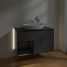 Тумба под раковину Villeroy & Boch Finion 100х50,1 см с подсветкой МДФ антрацит матовый лак/стекло черное матовое G892PDGK