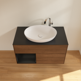 Тумба под раковину Villeroy & Boch Finion 100х50,1 см с подсветкой МДФ шпон грецкого ореха/стекло черное матовое G892PDGN