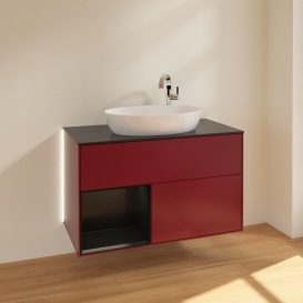 Тумба под раковину Villeroy & Boch Finion 100х50,1 см с подсветкой МДФ пион матовый лак/стекло черное матовое G892PDHB