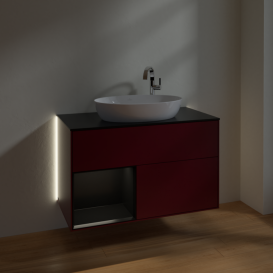 Тумба под раковину Villeroy & Boch Finion 100х50,1 см с подсветкой МДФ пион матовый лак/стекло черное матовое G892PDHB