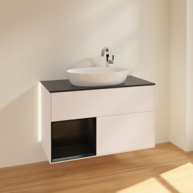 Тумба под раковину Villeroy & Boch Finion 100х50,1 см с подсветкой МДФ белый матовый лак/стекло черное матовое G892PDMT
