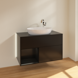 Тумба под раковину Villeroy & Boch Finion 100х50,1 см с подсветкой МДФ черный матовый лак/стекло черное матовое G892PDPD