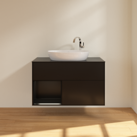 Тумба под раковину Villeroy & Boch Finion 100х50,1 см с подсветкой МДФ черный матовый лак/стекло черное матовое G892PDPD