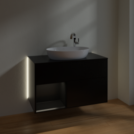 Тумба под раковину Villeroy & Boch Finion 100х50,1 см с подсветкой МДФ черный матовый лак/стекло черное матовое G892PDPD