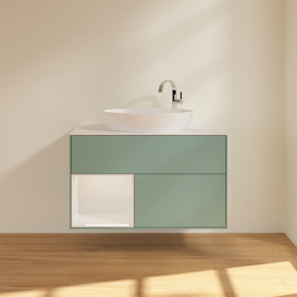 Тумба под раковину Villeroy & Boch Finion 100х50,1 см с подсветкой МДФ оливковый матовый лак/стекло белое матовое G891GFGM