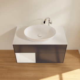 Тумба под раковину Villeroy & Boch Finion 100х50,1 см с подсветкой МДФ темно-синий матовый лак/стекло белое матовое G891GFHG