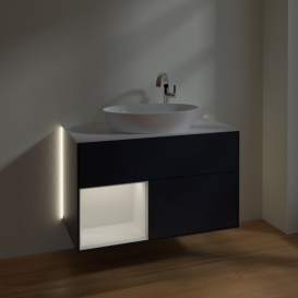Тумба под раковину Villeroy & Boch Finion 100х50,1 см с подсветкой МДФ темно-синий матовый лак/стекло белое матовое G891GFHG