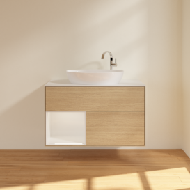 Тумба под раковину Villeroy & Boch Finion 100х50,1 см с подсветкой МДФ шпон дуба/стекло белое матовое G891GFPC