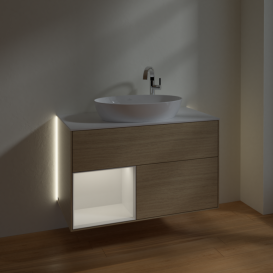 Тумба под раковину Villeroy & Boch Finion 100х50,1 см с подсветкой МДФ шпон дуба/стекло белое матовое G891GFPC