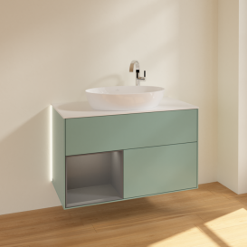 Тумба под раковину Villeroy & Boch Finion 100х50,1 см с подсветкой МДФ оливковый матовый лак/стекло белое матовое G891GKGM