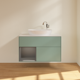 Тумба под раковину Villeroy & Boch Finion 100х50,1 см с подсветкой МДФ оливковый матовый лак/стекло белое матовое G891GKGM