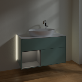 Тумба под раковину Villeroy & Boch Finion 100х50,1 см с подсветкой МДФ оливковый матовый лак/стекло белое матовое G891GKGM