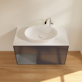 Тумба под раковину Villeroy & Boch Finion 100х50,1 см с подсветкой МДФ темно-синий матовый лак/стекло белое матовое G891GKHG