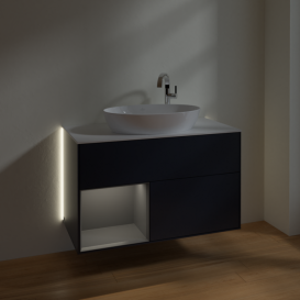 Тумба под раковину Villeroy & Boch Finion 100х50,1 см с подсветкой МДФ темно-синий матовый лак/стекло белое матовое G891GKHG