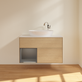 Тумба под раковину Villeroy & Boch Finion 100х50,1 см с подсветкой МДФ шпон дуба/стекло белое матовое G891GKPC