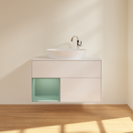 Тумба под раковину Villeroy & Boch Finion 100х50,1 см с подсветкой МДФ глянцевый белый лак/стекло белое матовое G891GMGF