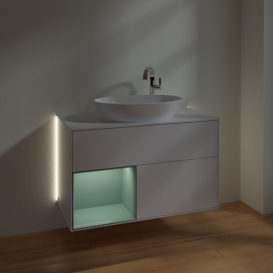 Тумба под раковину Villeroy & Boch Finion 100х50,1 см с подсветкой МДФ глянцевый белый лак/стекло белое матовое G891GMGF
