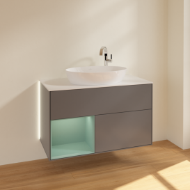 Тумба под раковину Villeroy & Boch Finion 100х50,1 см с подсветкой МДФ антрацит матовый лак/стекло белое матовое G891GMGK