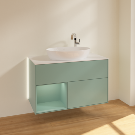 Тумба под раковину Villeroy & Boch Finion 100х50,1 см с подсветкой МДФ оливковый матовый лак/стекло белое матовое G891GMGM