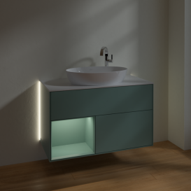Тумба под раковину Villeroy & Boch Finion 100х50,1 см с подсветкой МДФ оливковый матовый лак/стекло белое матовое G891GMGM