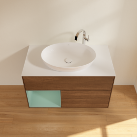 Тумба под раковину Villeroy & Boch Finion 100х50,1 см с подсветкой МДФ шпон грецкого ореха/стекло белое матовое G891GMGN