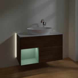 Тумба под раковину Villeroy & Boch Finion 100х50,1 см с подсветкой МДФ шпон грецкого ореха/стекло белое матовое G891GMGN