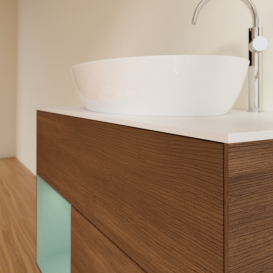 Тумба под раковину Villeroy & Boch Finion 100х50,1 см с подсветкой МДФ шпон грецкого ореха/стекло белое матовое G891GMGN