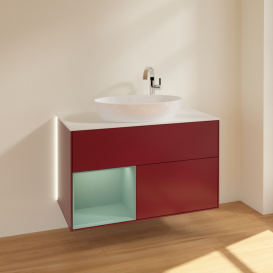 Тумба под раковину Villeroy & Boch Finion 100х50,1 см с подсветкой МДФ пион матовый лак/стекло белое матовое G891GMHB