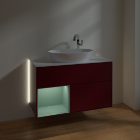 Тумба под раковину Villeroy & Boch Finion 100х50,1 см с подсветкой МДФ пион матовый лак/стекло белое матовое G891GMHB