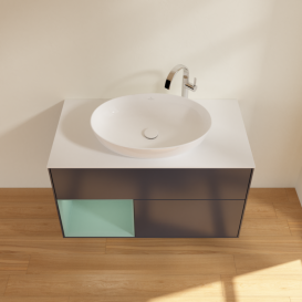 Тумба под раковину Villeroy & Boch Finion 100х50,1 см с подсветкой МДФ темно-синий матовый лак/стекло белое матовое G891GMHG