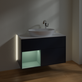 Тумба под раковину Villeroy & Boch Finion 100х50,1 см с подсветкой МДФ темно-синий матовый лак/стекло белое матовое G891GMHG