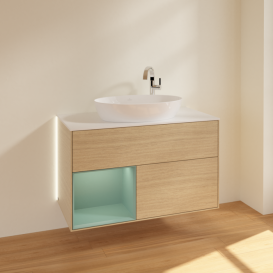 Тумба под раковину Villeroy & Boch Finion 100х50,1 см с подсветкой МДФ шпон дуба/стекло белое матовое G891GMPC