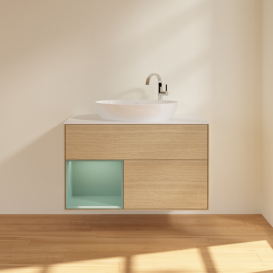 Тумба под раковину Villeroy & Boch Finion 100х50,1 см с подсветкой МДФ шпон дуба/стекло белое матовое G891GMPC