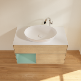 Тумба под раковину Villeroy & Boch Finion 100х50,1 см с подсветкой МДФ шпон дуба/стекло белое матовое G891GMPC