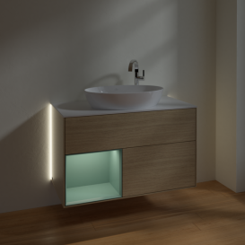 Тумба под раковину Villeroy & Boch Finion 100х50,1 см с подсветкой МДФ шпон дуба/стекло белое матовое G891GMPC