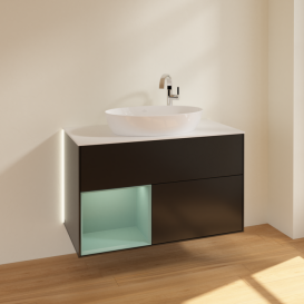 Тумба под раковину Villeroy & Boch Finion 100х50,1 см с подсветкой МДФ черный матовый лак/стекло белое матовое G891GMPD
