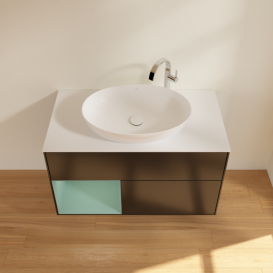 Тумба под раковину Villeroy & Boch Finion 100х50,1 см с подсветкой МДФ черный матовый лак/стекло белое матовое G891GMPD